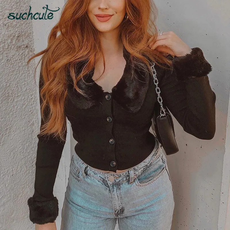 incredible  SUCHCUTE Wool Velvet Female Jacket Modis Casaco Feminino Sexy Button Harajuku Chaquetas Modiswinter