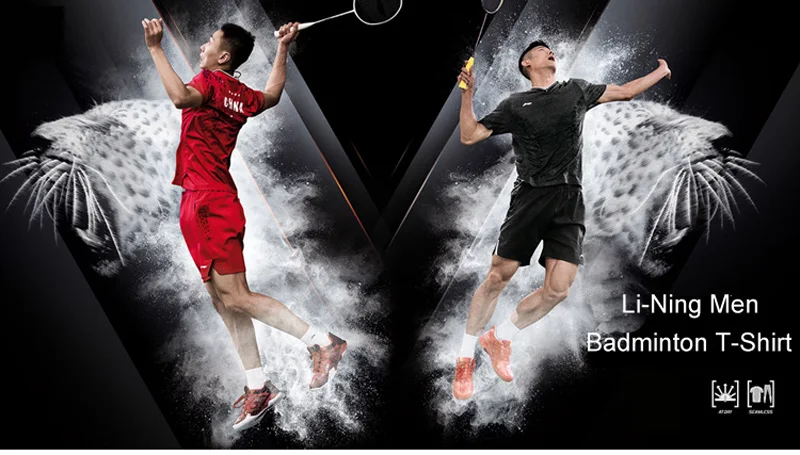 Li-Ning для мужчин, для соревнований по бадминтону, дышащие футболки на сухом тонком подкладе из нейлона и полиэстера, Спортивная футболка AAYP279 MTS3144