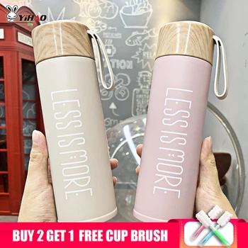 

Yihao 320ml Vacuum Flasks Thermoses Cup Portable handle stainless steel mug simple text literary Vacuum Cup