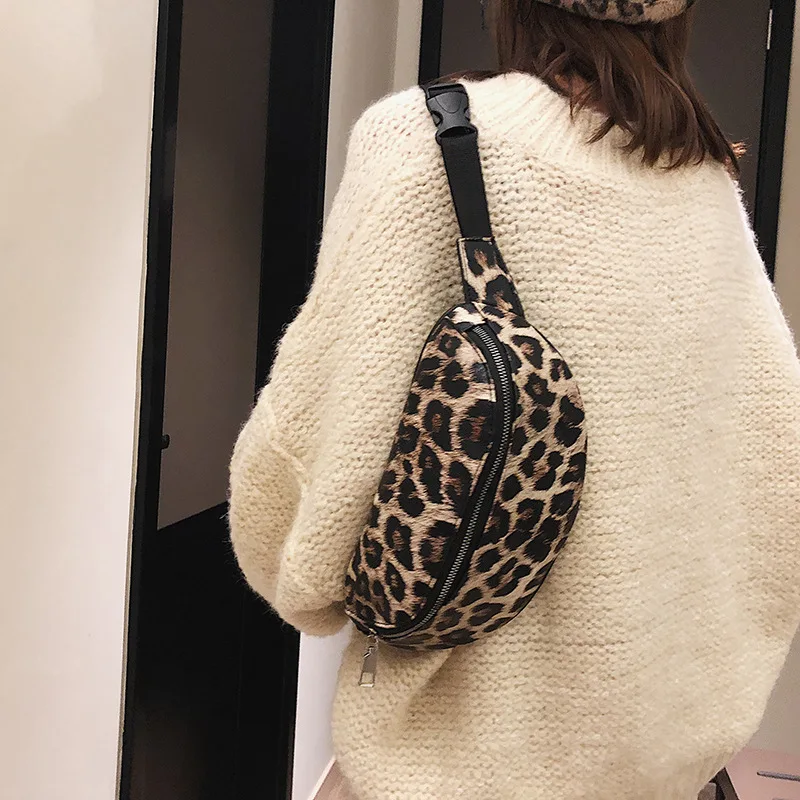 

2019 spring and summer new fashion retro PU leopard print waist bag large capacity single shoulder oblique span women's bag