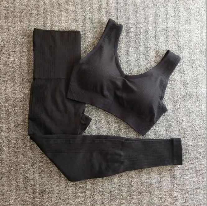 YS07 black set Женский комплект 2 шт. бесшовный комплект для йоги, одежда для фитнеса, леггинсы с высокой талией+ спортивный бюстгальтер, одежда для спортзала и тренировок, Женская Спортивная одежда для бега - Цвет: YS07 black set