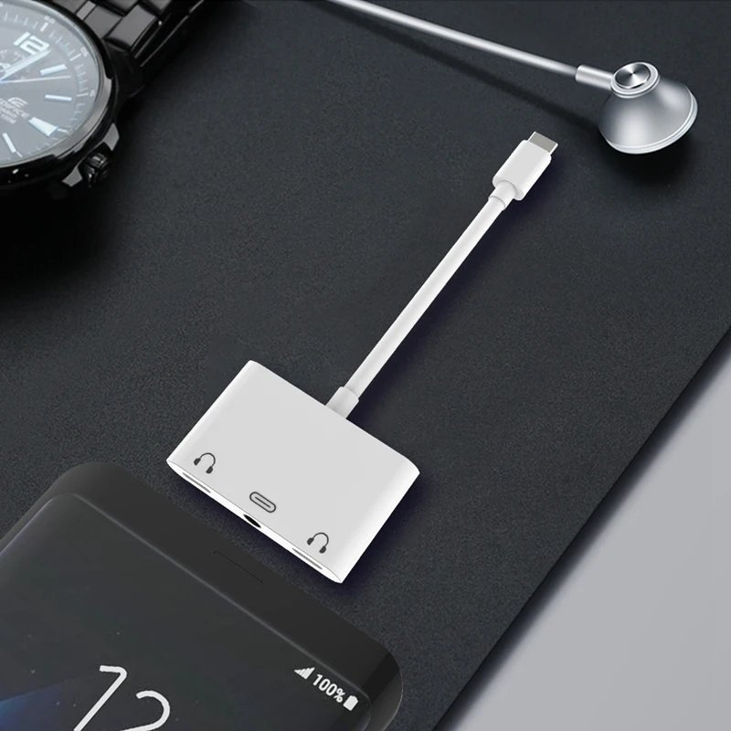 3 в 1 быстрая зарядка гарнитура адаптер тип-c к Usb-C и двойной 3,5 мм цифровой аудио кабель конвертер для Ipad Pro Google, HTC huawei Essen