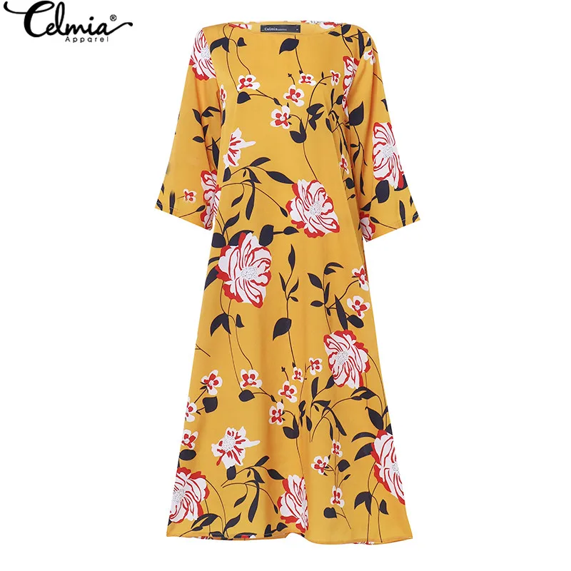Женское богемное платье, повседневное винтажное длинное платье макси с цветочным принтом, женское свободное летнее платье, вечерние размера плюс