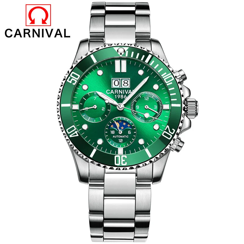 

Carnival Brand Automatic Mechanical Military Watch Men Fashion Luxury Waterproof Luminous Green Sport Clock For Man Relogio 2020