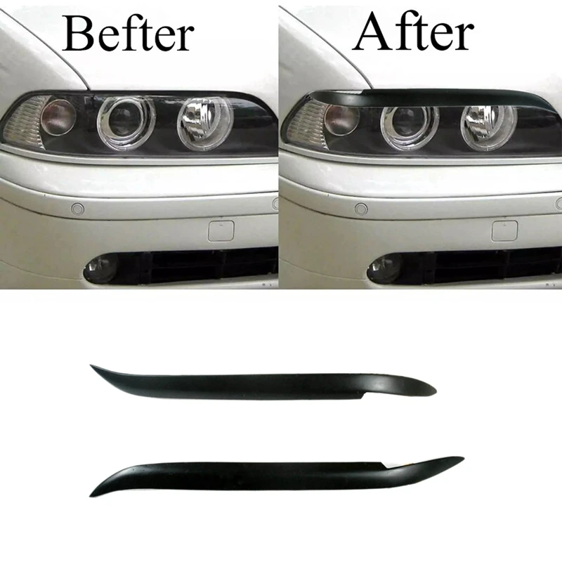 車のフロントヘッドライトカバー眉毛まぶたトリムステッカーのためのbmw 5シリーズe39 525 528 530 M5 1997 2003 Lamp Hoods Aliexpress