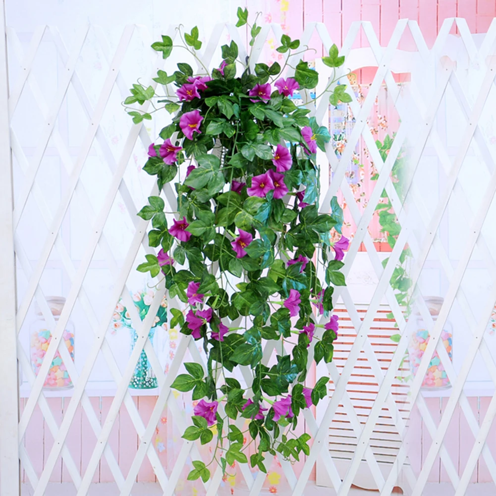 

1pc Artificial Morning Glory Vine Hanging Wall Plant Garland Fake Garden Wall Fence Window Greenery Leaf Artificial Plants Decor