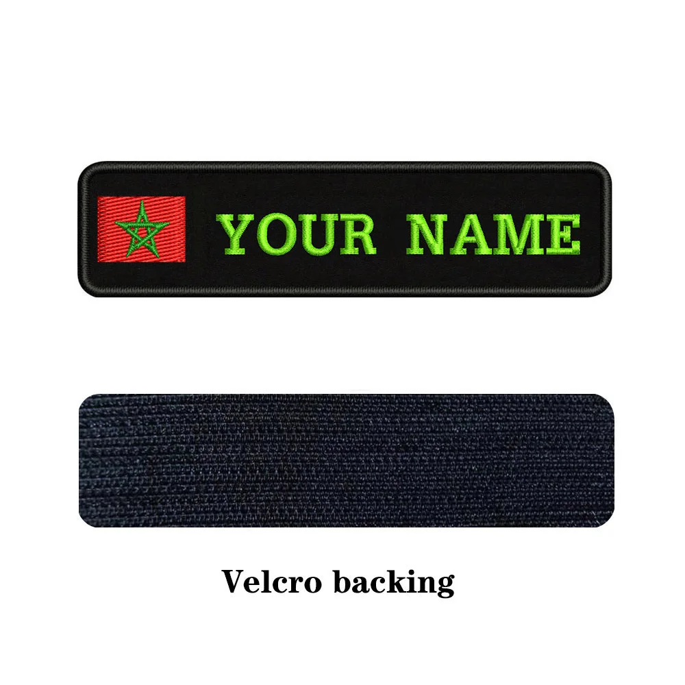 light green-Velcro Таможня вышивка флаг Марокко имя заплатка с текстом 10 см* 2,5 см значок Утюг на или липучке Подложка для одежды брюки рюкзак шляпа - Цвет: light green-Velcro