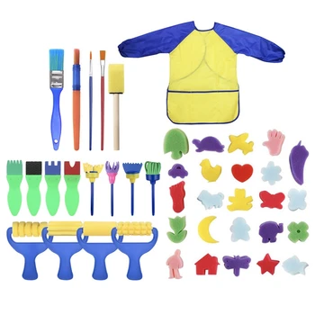 

42 Pieces Children's Doodle Drawing Doodle Sponge Brush Toy Set Learn Painting Tools with Apron Art and Children's Toy Set