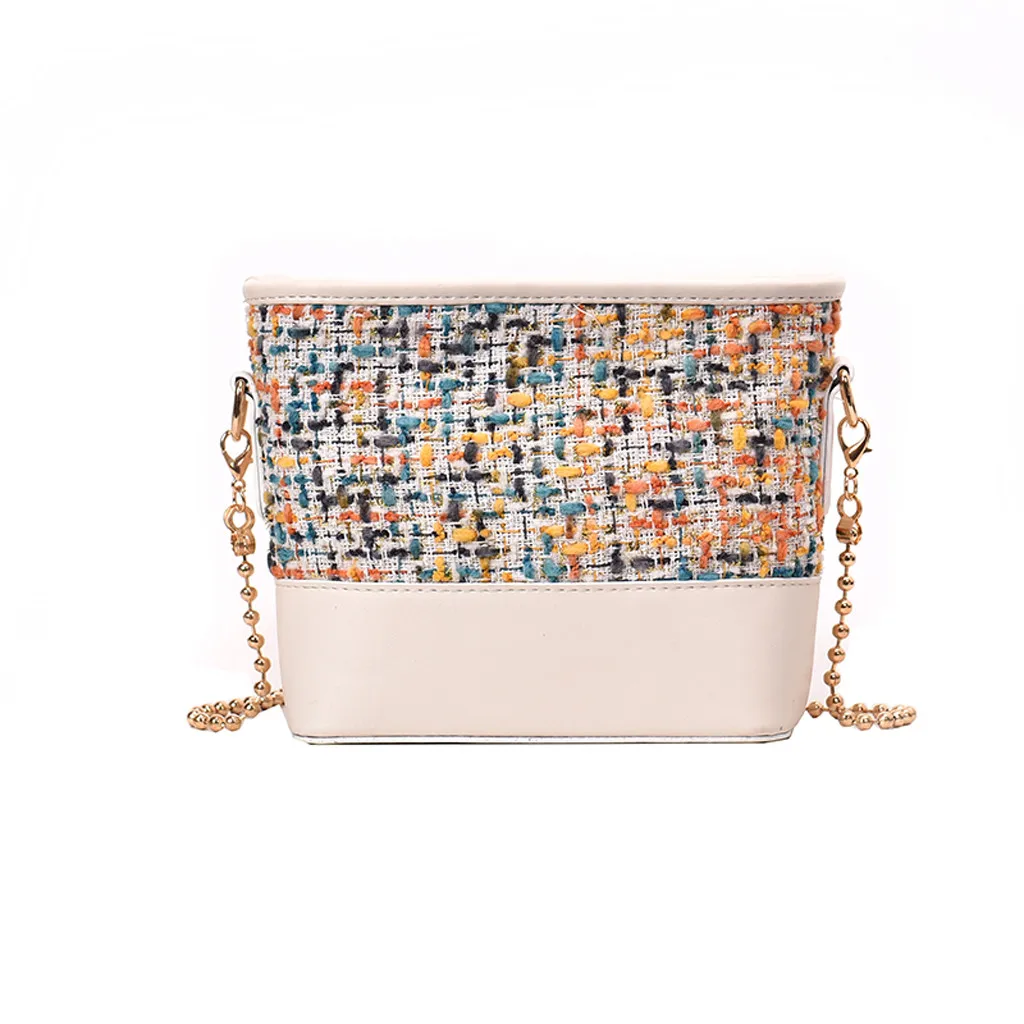 Women Messenger Bag Retro Leather Wool Zipper Shell Bag Patchwork Crossbody Bag Chain Female Shoulder Bags Bolsa Feminina