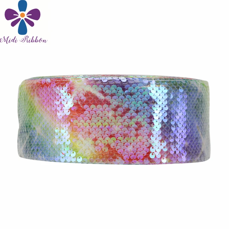 

3"75mm Reversible Sequin Rainbow Gradient Color Printed Grosgrain Ribbon DIY Wedding Party Decor Hair Bands Making 25yards/roll