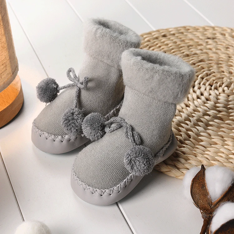 Grey Baby Boys Girls Socks Winter Cotton Baby Leg Plus Thicken Velvet Warmers Socks Infant Anti-Slip Toddler Soft Soles Floor Socks - Цвет: Grey