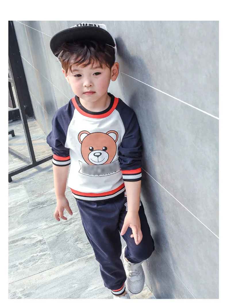 Детская одежда, Новое поступление, комплект из двух предметов для мальчиков и девочек костюм в Корейском стиле с длинными рукавами и рисунком медведя костюм для сестер и сестер производительность W