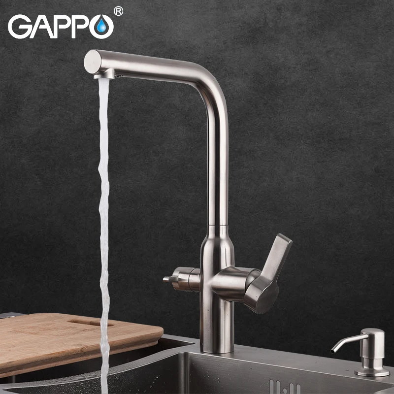GAPPO Серебряный кухонный кран для раковины функция очистки холодной и горячей воды смеситель из нержавеющей стали кран двойные ручки G4399 - Цвет: G4399-4