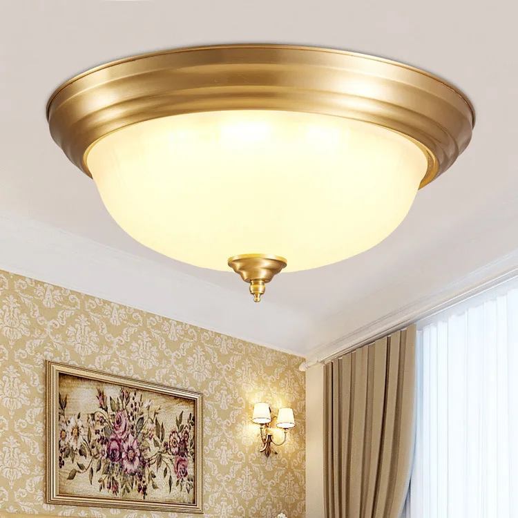 

American Simple Copper LED Ceiling Lamp Bedroom Lamp Room Lights Library Retro Hallway Balcony Entrance Lamps