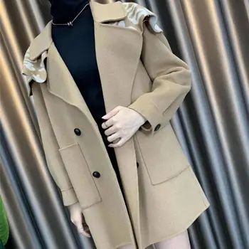 

New Winter and Autumn Women Hand-sewn Outerwear Fashion Lady Double Breasted Woollen Double faced Coats