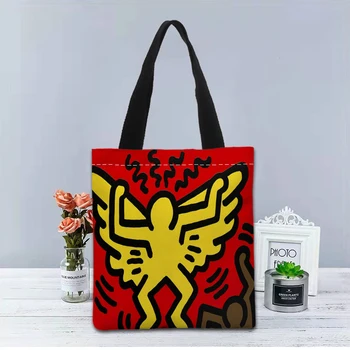 

New Custom Keith Haring printed Handbag canvas tote bags shopping travel Casual Useful Shoulder Bag women bag