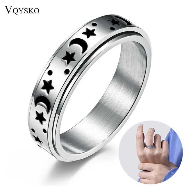 Anillo de plata giratorio antiestrés forma OLAS para hombre - 23