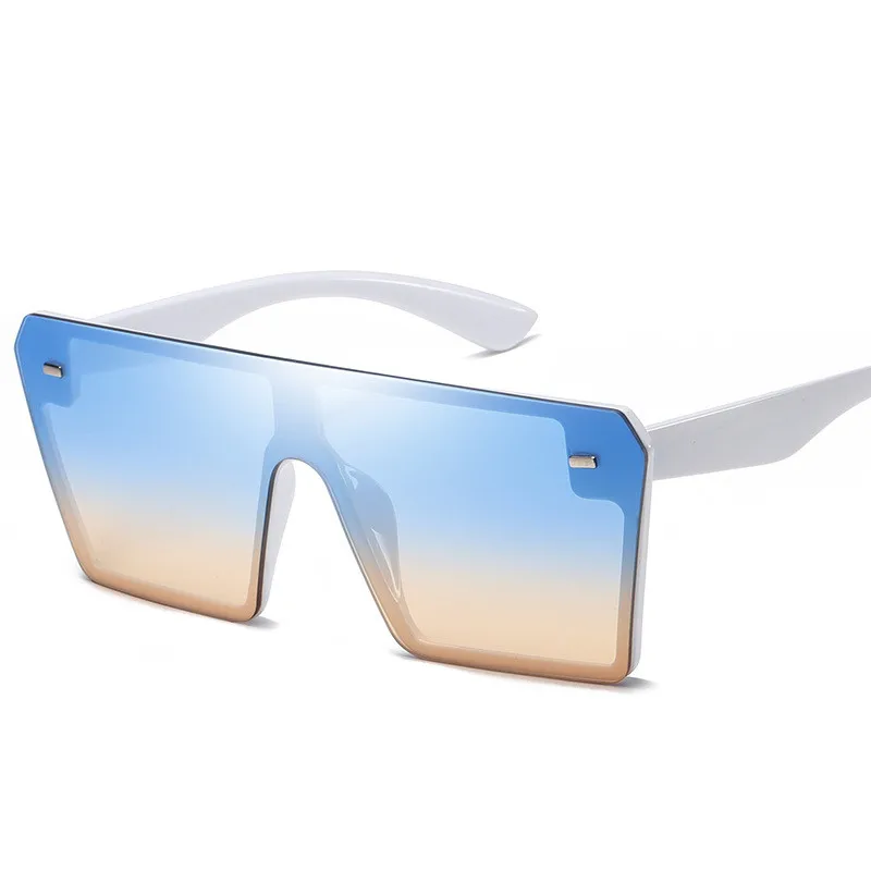 white blue orange Винтажные черные цельные негабаритные Солнцезащитные очки женские уличные большое зеркало в рамке линзы мужские солнцезащитные очки UV400 - Цвет линз: white blue orange