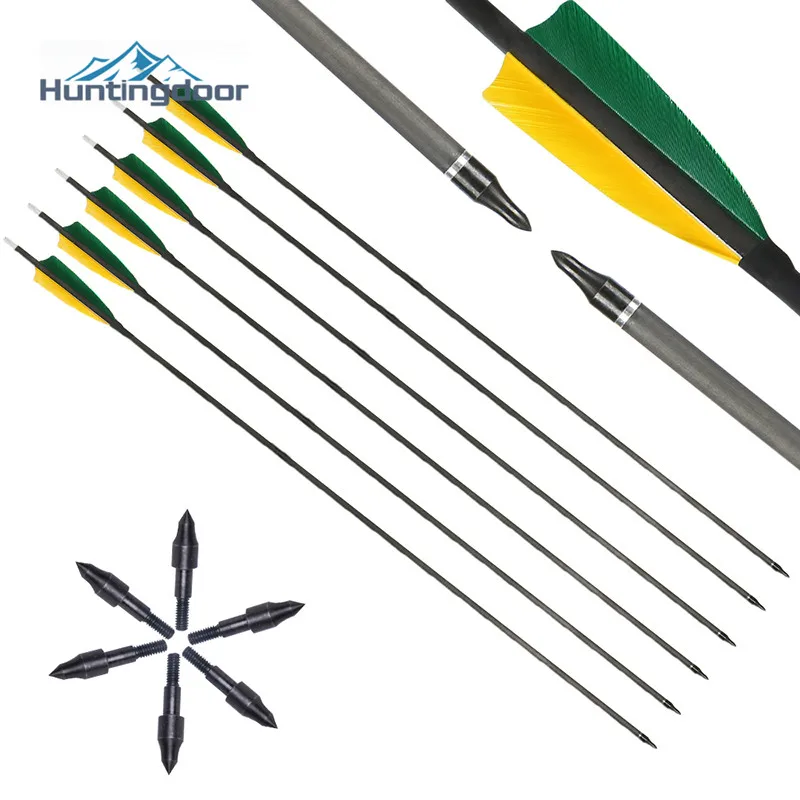 6/12PCS Archery Carbon Arrows ID6.2mm 30" Spine400 Compound Recurve Bow Hunting 
