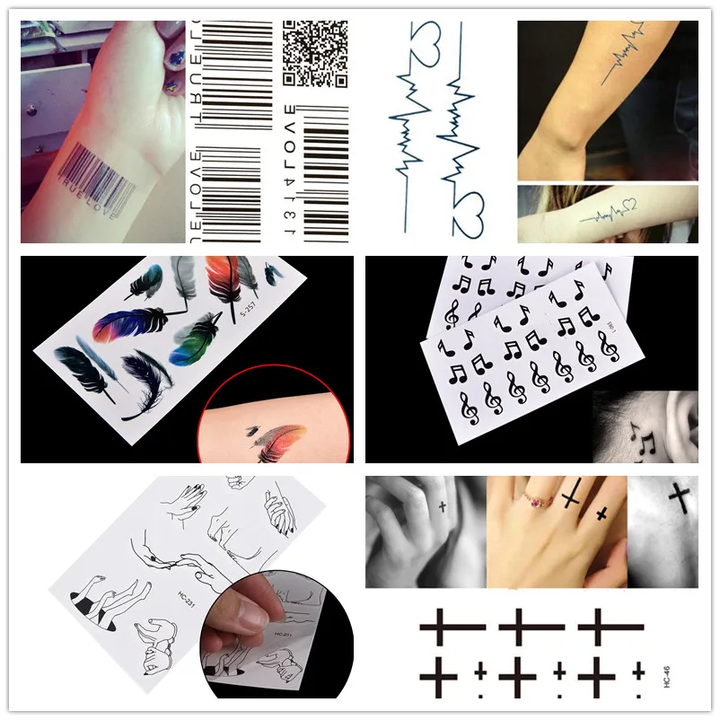 1pc Tattoo Sticker Body Art Tattoo Water Transfer Feather Music Note Cross Barcode Temporary Waterproof  Tattoo Sticker