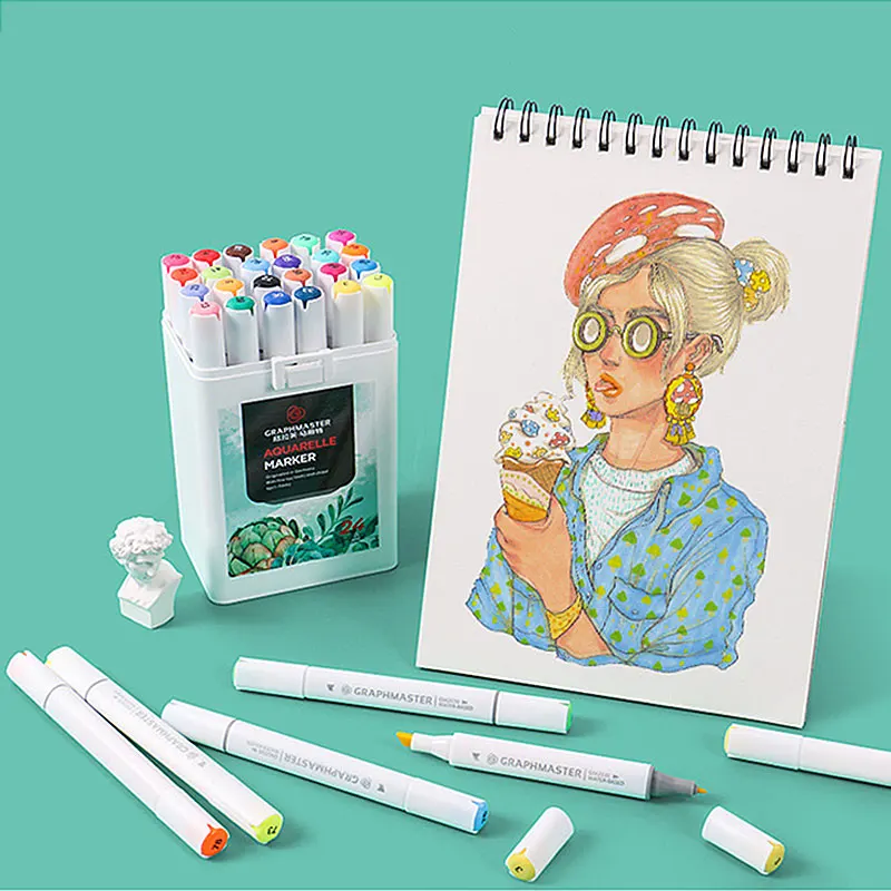 24/36 Colors Dual Head Marker Pen Watercolor Brush Pen Drawing Markers For Children Sketching Manga School Art Supplies