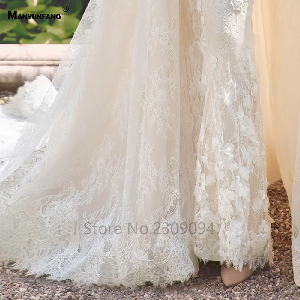 MANYUNFANG светильник цвета шампанского vestido novia boho полный кружева robe de mariee boheme 2 в 1 съемный Шлейф Свадебное Платье