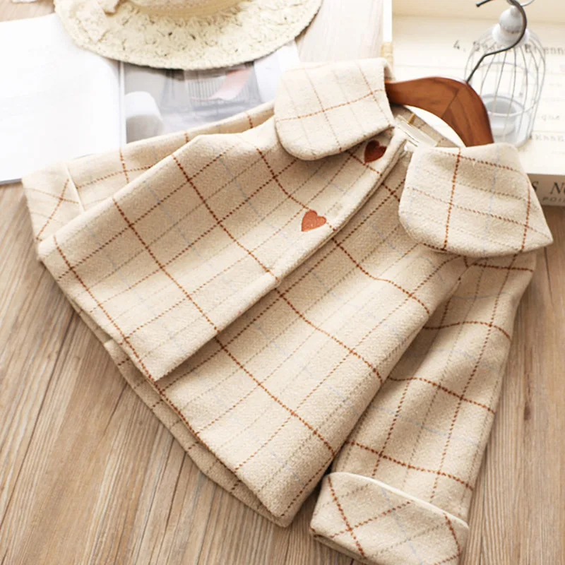Г. Осенний Детский комплект с юбкой, шерстяная клетчатая Одежда для девочек куртка с длинными рукавами+ платье-жилет в морском стиле комплекты из двух предметов