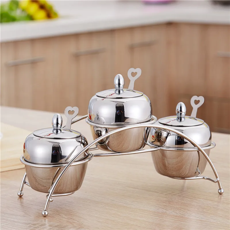 

High Quality Stainless Steel European Seasoning Jar Kitchen Chicken Salt Shaker 3 Piece Set of Seasoning Box 2019 The New