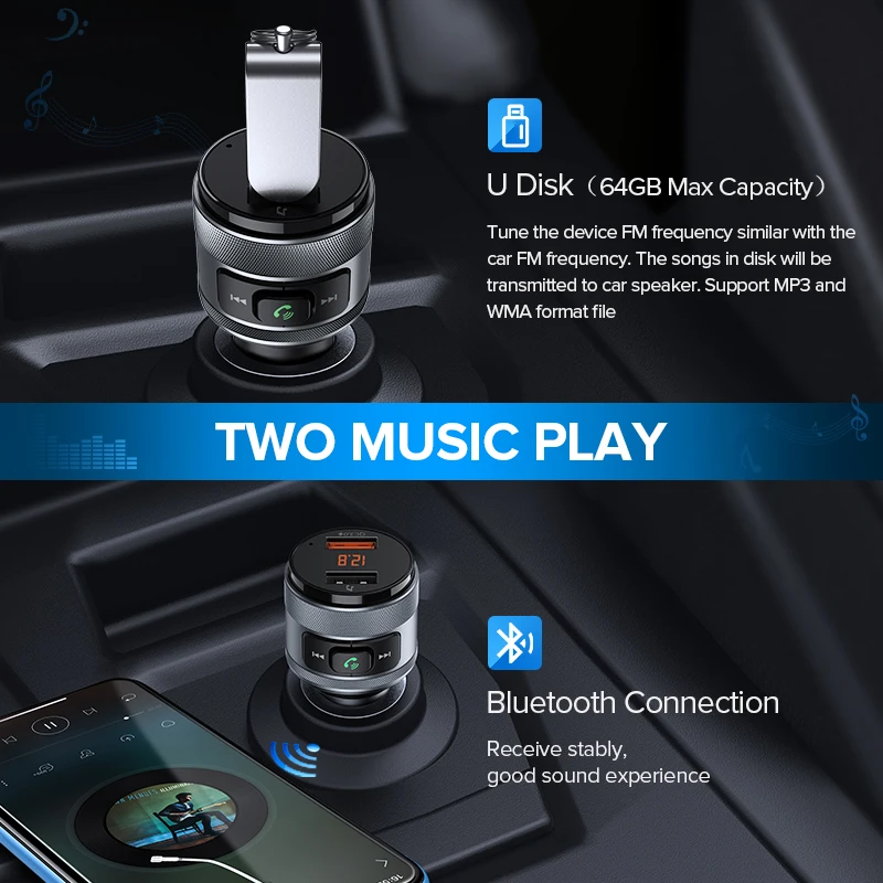 Ceny Ugreen USB ładowarka samochodowa nadajnik bluetooth fm QC szybka ładowarka 3.0 szybka ładowarka do Xiaomi Samsung iPhone Huawei QC3.0 ładowarka