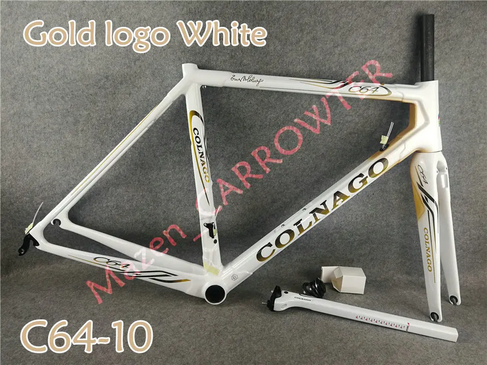 Белые с золотым логотипом Colnago C64 карбоновые шоссейные рамы, седло для бутылки, клетки 50 мм карбоновые колеса UPS XDB