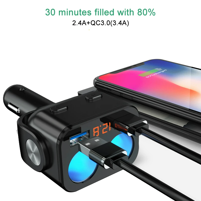 Совершенно QC3.0 двойной USB Автомобильное зарядное устройство прикуриватель разветвитель гнездо адаптер СВЕТОДИОДНЫЙ монитор напряжения Авто Автомобильный USB штекер конвертер