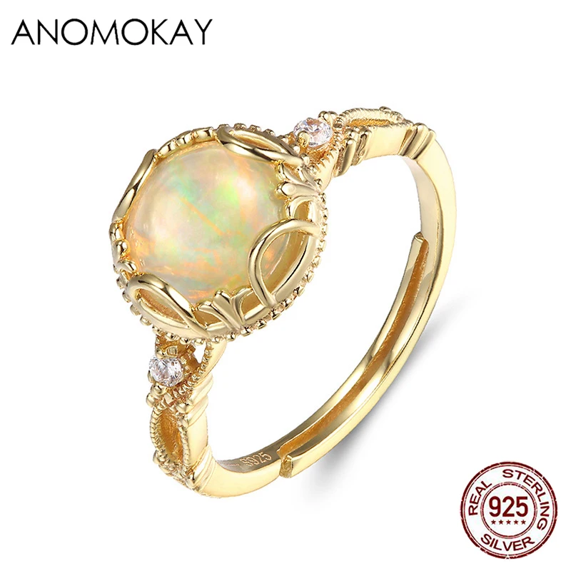 

Anomokay Classic Mix Round Rose Quartz Gold Color Rings for Lovers Engagement Gift 925 Sterling Silver White CZ Resizable Ring