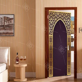 

Arabic Style Creative Door Sticker Modern Zen Art Wall Decor PVC Print Wallpaper For Bedroom Religious Wall Sticker Home Decor