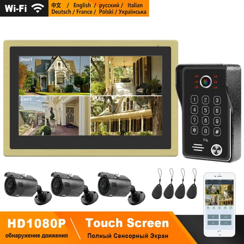 HomeFong Wireless Video Door Phone Wifi Video Intercom for Home 10 inch Touch Screen 1080P Camera Smart Phone Real Time Control