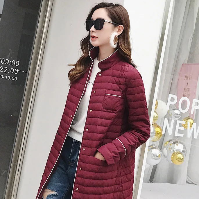 Autumn And Winter New Style Korean-style X-long Thin down Jacket Women's Casual shui yi pao Stand Collar Long-sleeved Coat