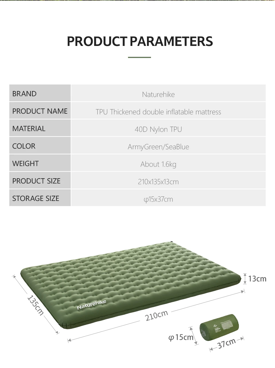 Portátil à Prova Água ao ar Naturehike Engrossado Duplo Colchão Inflável Acampamento Siesta Dportable Livre Esteira Nh19qd010 Tpu Mod. 1263954 3 Cheap Esteira de acampamento