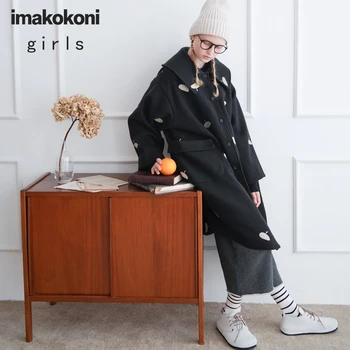 

imakokoni black mid-length woolen coat original women's design tide loose wild leisure winter essential