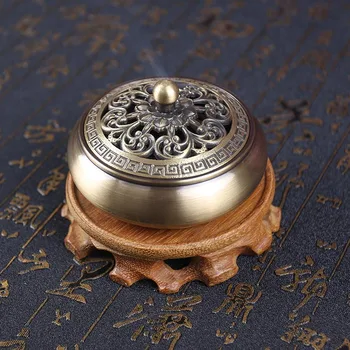 Indoor incense burner sandalwood incense burner incense golden lotus flat bottom copper incense burner incense burner pure coppe