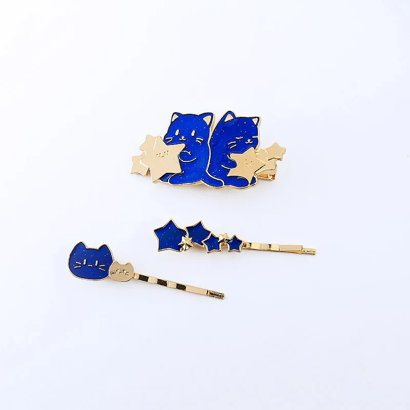 Sansummer, новинка, Хит, Модный милый медведь, звезда, кошка, персональный подарок для девушек, очаровательный головной убор, голубые заколки для волос для женщин, ювелирное изделие