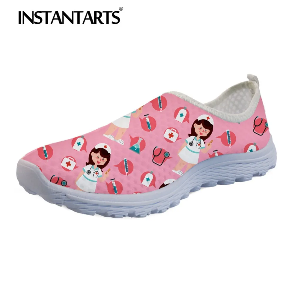 

FORUDESIGNS Cute Cartoon Nurse Slip On Flats Shoes Breathable Summer Doctor/Medical Pattern Sneakers Lightweight Lady Footwear