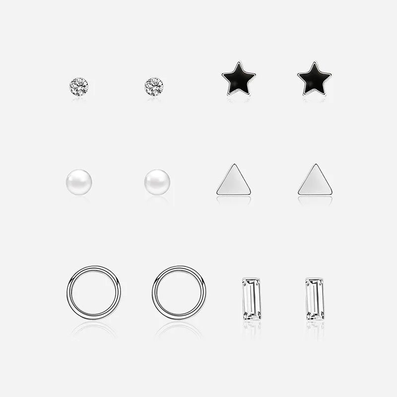

NJ Star Geometric Round Stud Earrings Set For Woman 6 Pairs/Set Cute Cool Earring Set For Christmas Gift Jewelry