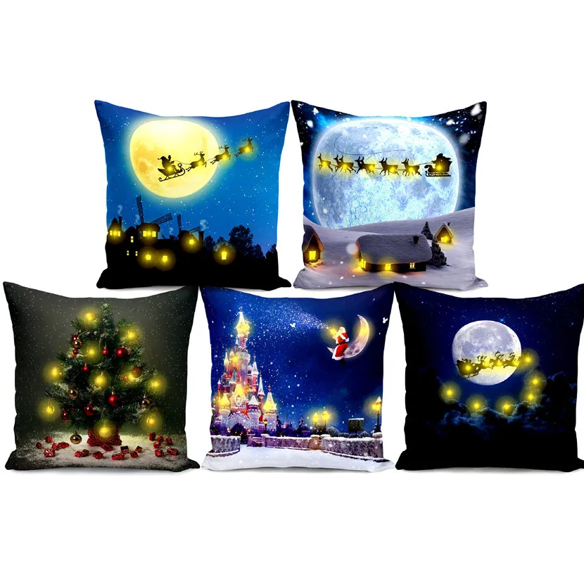 

Christmas Pillowcase Short Plush Foreign Trade Lantern Christmas Pillow LED Light Pillow Creative Printing Plush Pillowcase