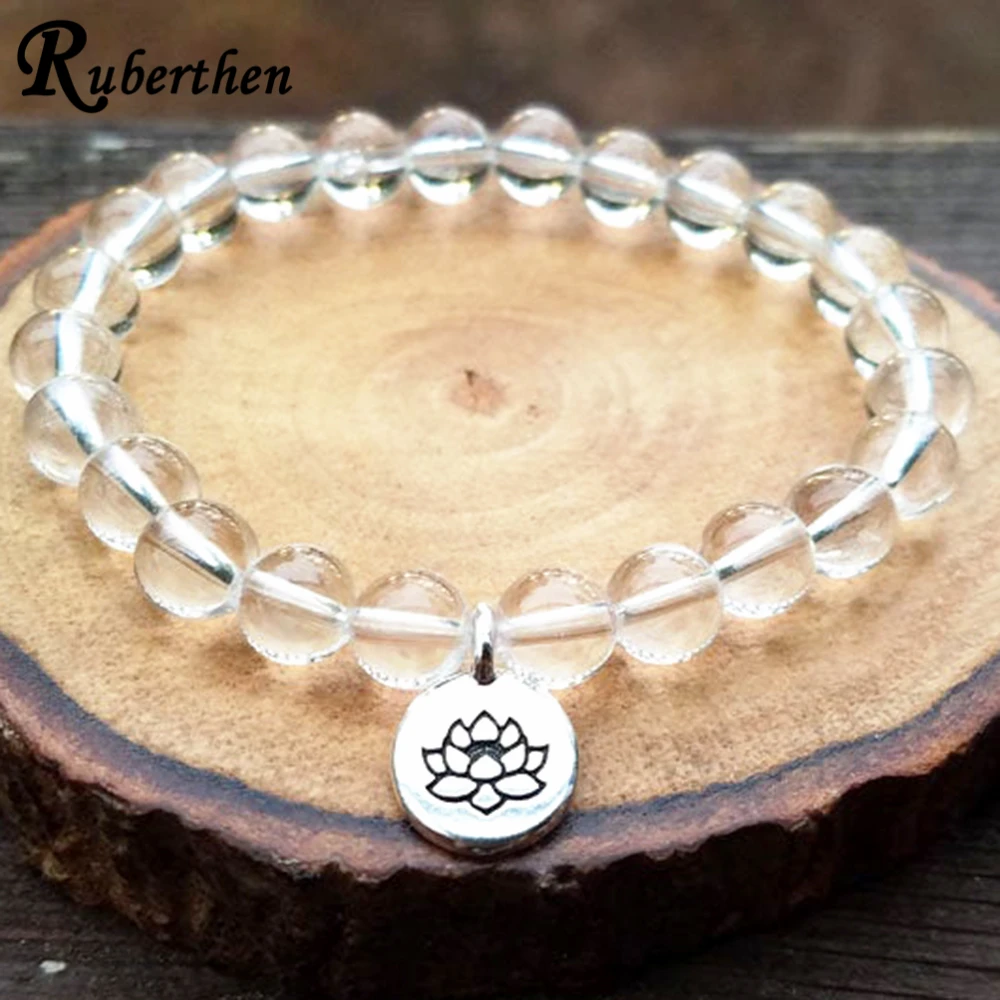 Ruberthen, 8 мм, прозрачный, Quart z, женский браслет для йоги, ручной работы, духовный Лотос, очаровательный браслет, браслет с защитой энергии