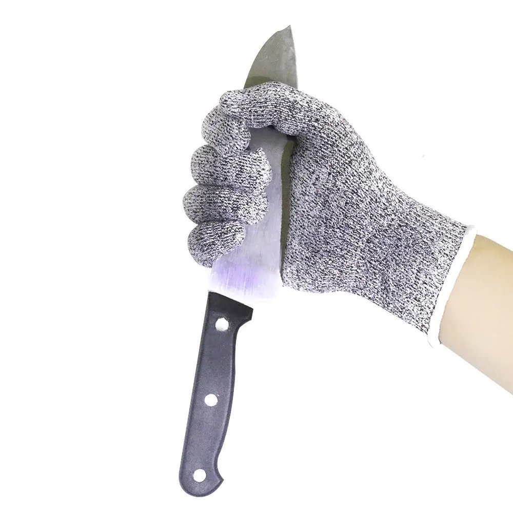 Уровень 5, высокопрочные анти-порезные перчатки, HPPE, устойчивые к порезу, ударопрочные, металлические сетчатые, рабочие, кухонные, порезные, защитные перчатки - Цвет: White edge