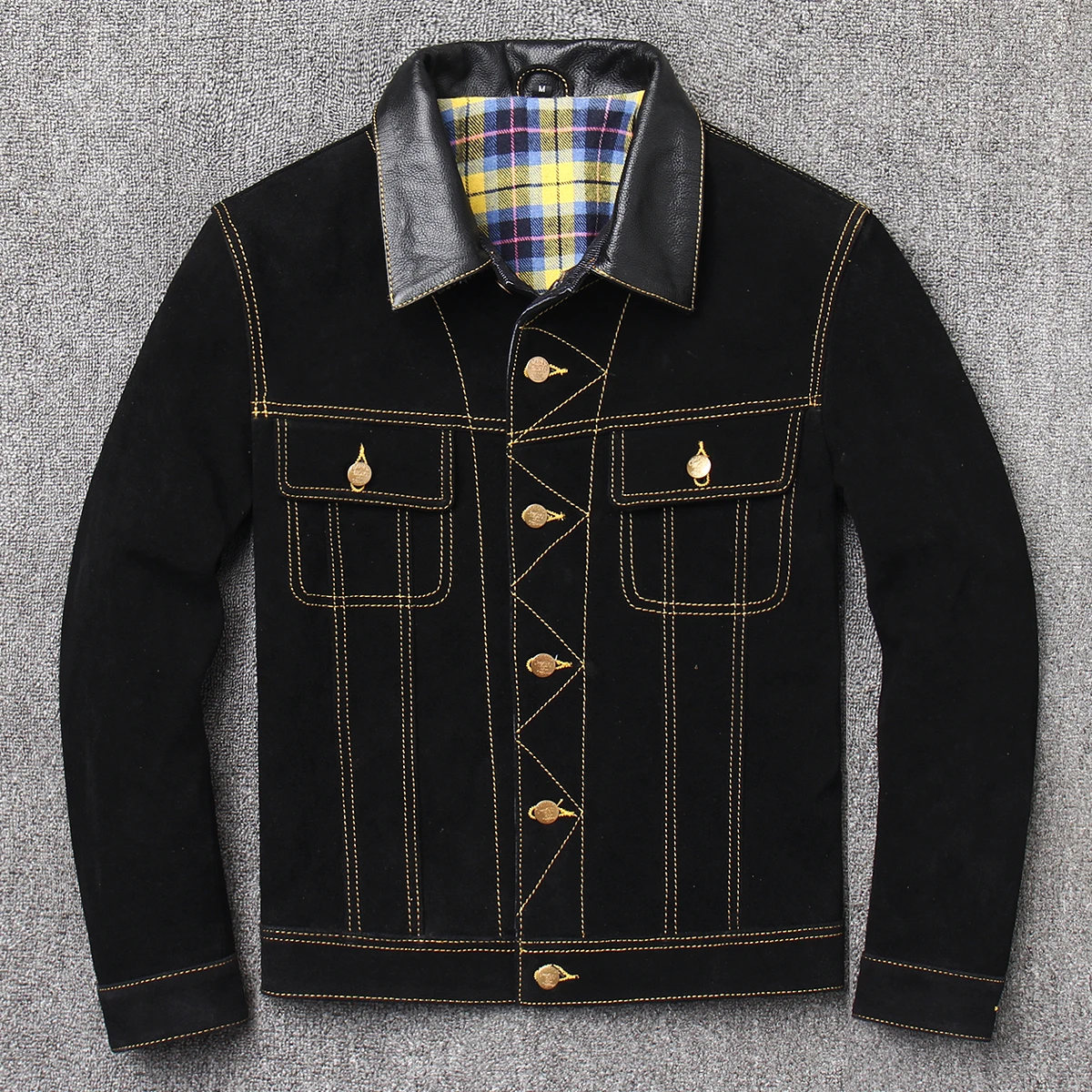 

Быстрая доставка, 2022 Мужская классическая Куртка из плотной воловьей кожи третьего поколения из джинсовой ткани Ami цвета хаки, замшевое демисезонное пальто