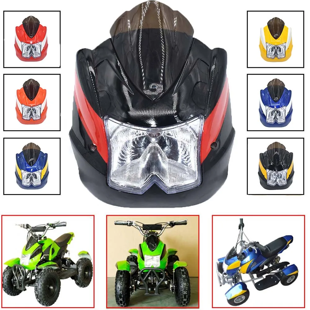 Motorcycle Headlight Cover with 12v headlight and Windshield For 49cc kids quad bike mini ATV kid 4x4 wheeler