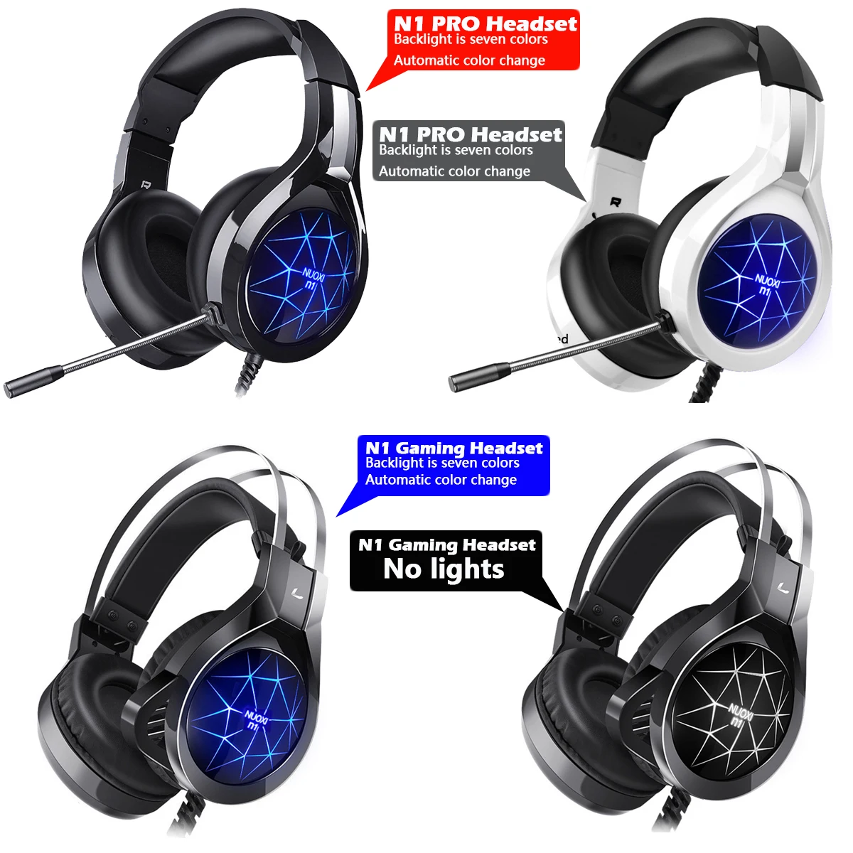 Herní sluchátka s mikrofonem s prostorovým zvukem, stereofonní herní sluchátka s kabelovou helmou s HD mikrofonem pro hráče, Xbox One, PS4, PC, notebook_voghion.com