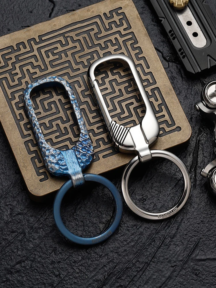 High-grade Burnt Blue Crater Handmade Titanium Alloy Keychain Men And Women Simple Luxury Car Key Chain Strong Durable