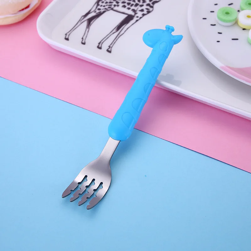 Blue Fork Qshare детская посуда с жирафом, десертная ложка для детей, ложка для кормления, вилка, Детские гаджеты, Feedkid, детская посуда - Цвет: Blue Fork