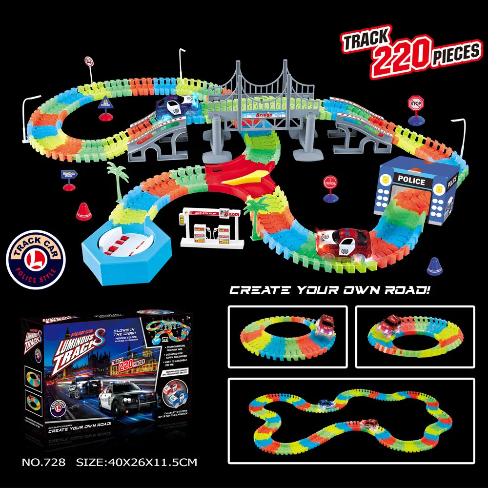 

Children'S Educational Diy220 PCs Fight Inserted-Night Light Electric Race Car Camera Track Electric Camera Track Toy